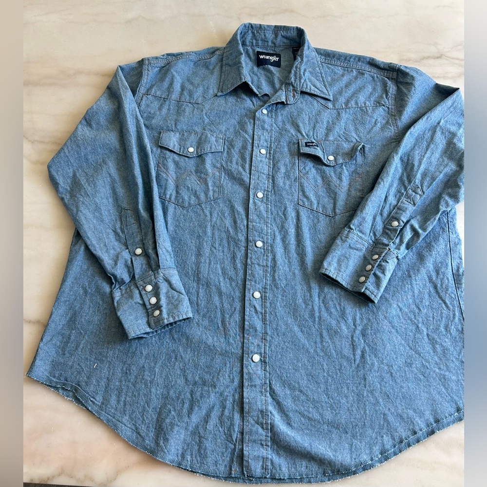 Wrangler Light Wash Men's Denim Western Snap Long Sleeve Shirt XXL